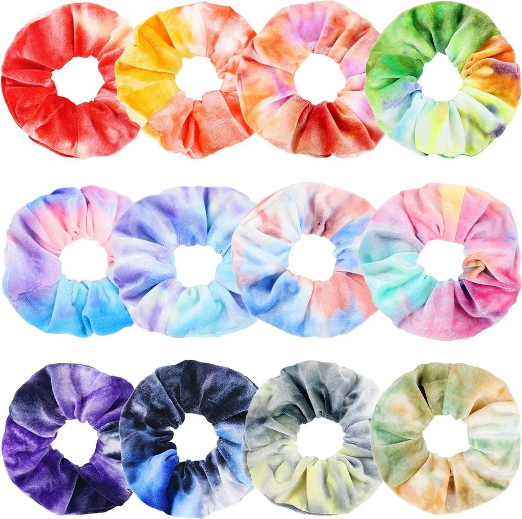 Stock 12 Pezzi Scrunchies Velluto Batik Elastici Capelli Offerta