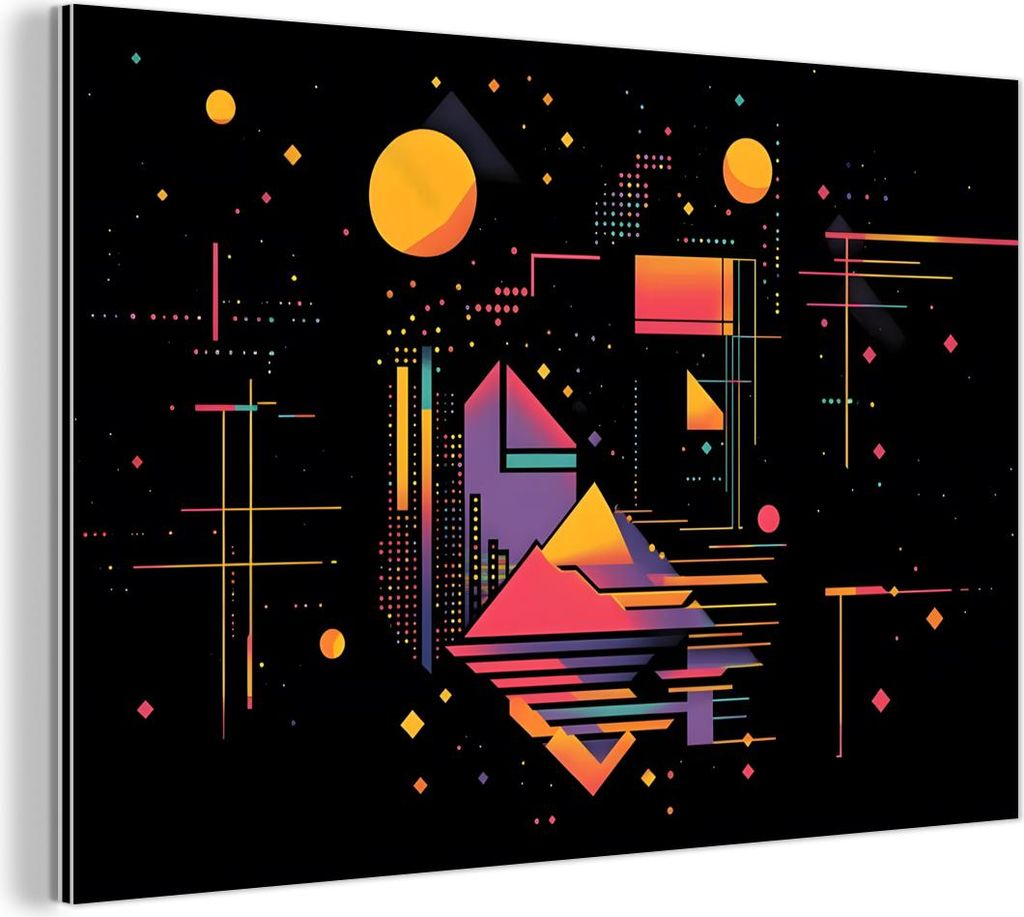 MuchoWow Wanddekoration Metall Metallbild Wandkunst 150x100 cm Abstrakt - Formen - Linien - Farbenfroh MuchoWow Aluminium Gemälde - Alu Dibond Bild