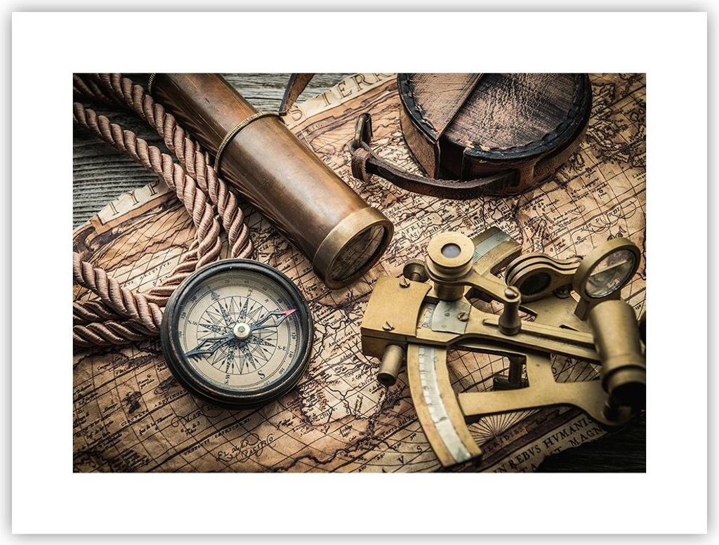 Poster - Poster ohne Rahmen - Kompass Kompass Karte - 40x30 cm - Wand Bild - Wanddeko - Wandbilder - Kunstposter - Wandposter - Bilder - Kunstdruck...