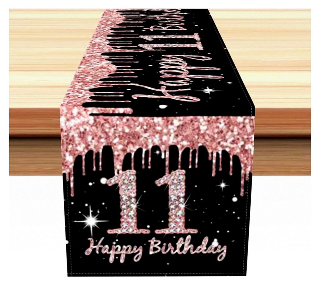 Tischläufer zum 11. Geburtstag, Dekoration für Mädchen, Schwarz Rosegold