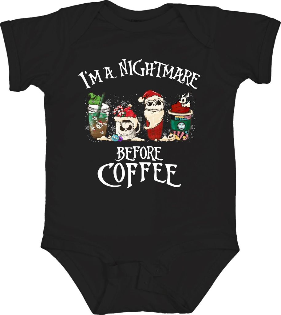 I'm a Nightmare Before Coffee Weihnachten Skelett Santa Geschenk Unisex Baby Body, Schwarz, 3/6