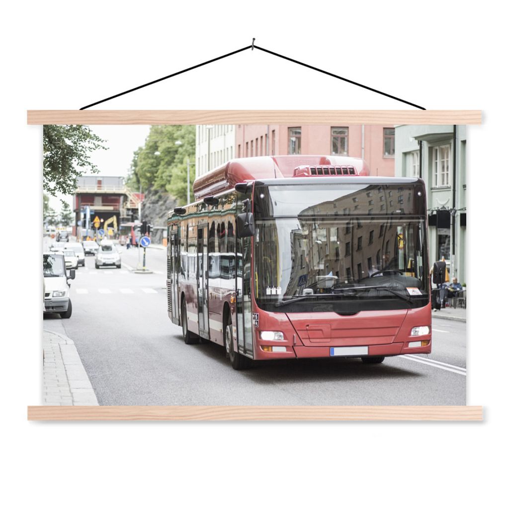 MuchoWow Textilposter Frontansicht eines roten Busses 60x40 cm mit holzfarbenen Rahmen - Bilder