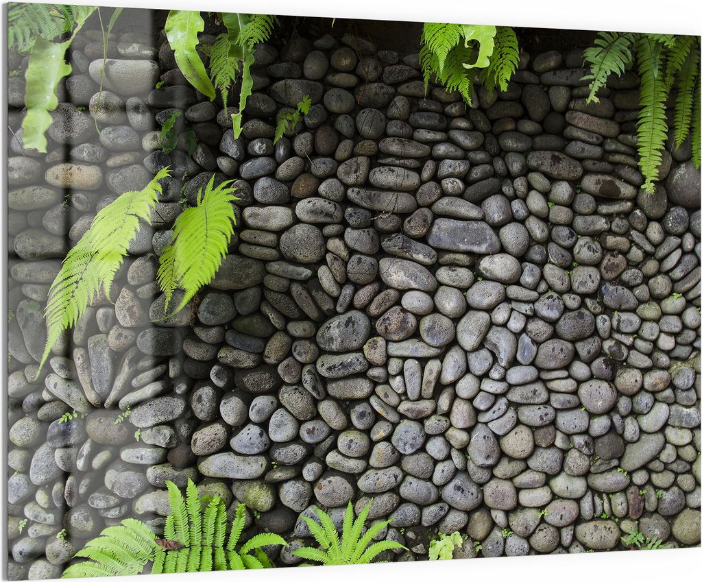 DEQORI Magnettafel Glas 120x90 cm 'Stein und Farn' beschreibbar Whiteboard Pinnwand Küche