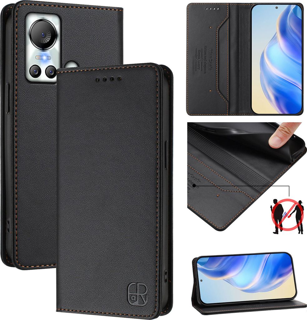 Lederhülle für itel S18/Vision 5 Hülle Flip Brieftasche Kartenfächern Ständer Schutzhülle Schwarz