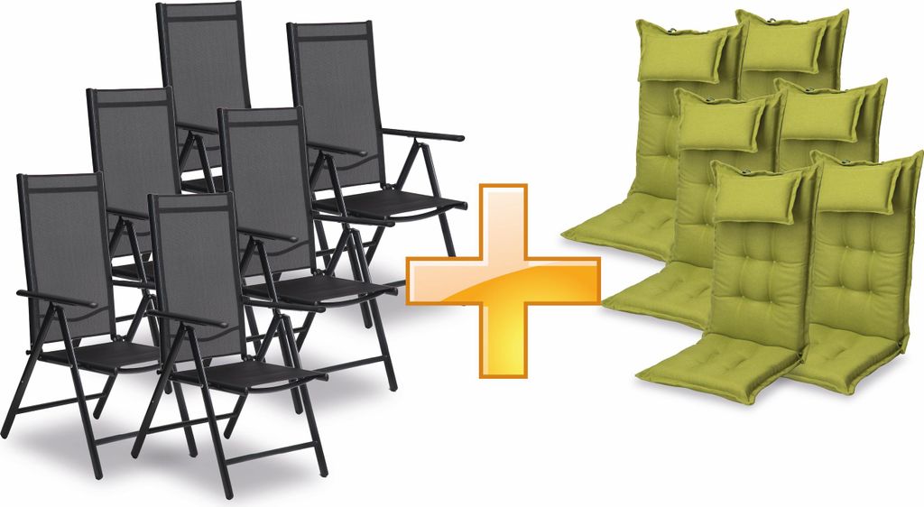 sunnypillow 6er Set Gartenstühle und Gartenstuhlauflagen Hochlehner | 120x50x9 cm Hochlehner Auflage wasserdicht UV-lichtecht |Grün