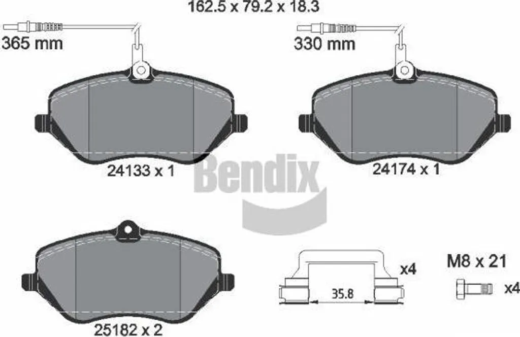 Plaquettes Bendix Braking BPD1603 - Pour remplacement frein avant C5 407