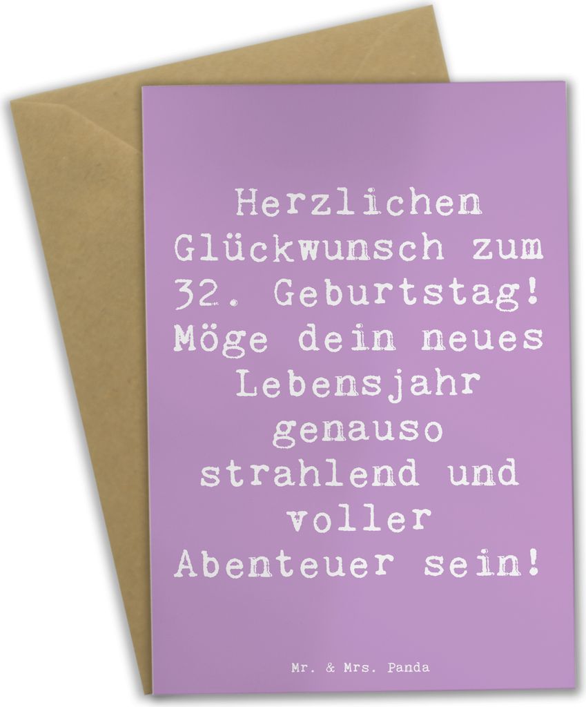 Mr. & Mrs. Panda Grußkarte Spruch 32. Geburtstag Abenteuer - Lavendeltraum - Geschenk, Alter, kommunionskarte, Geburtstagsgeschenk, Herzlichen Gl...