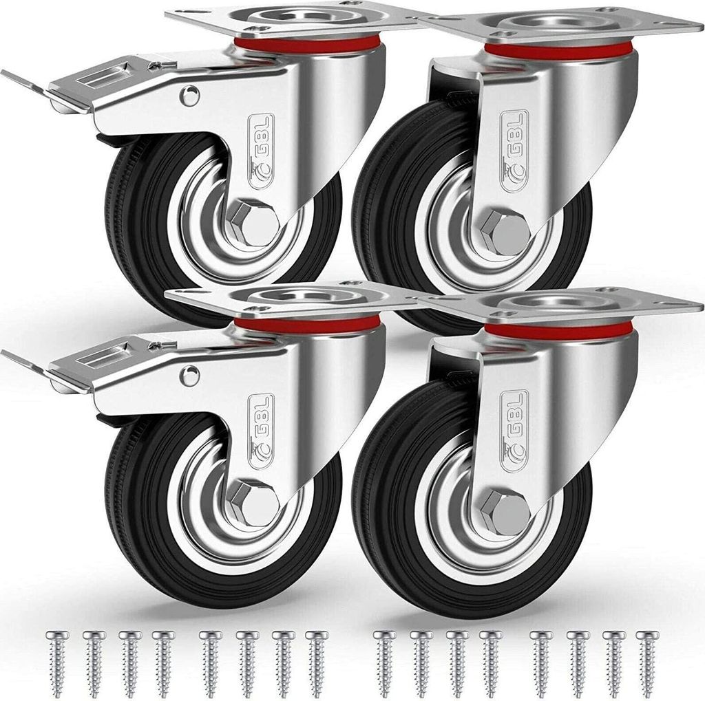 Zwaarlast Zwenkwielen / Trolley Wielen für Möbel - Gummi Schwerlastrollen - Heavy Duty Rollen / Transportrollen - 200 kg