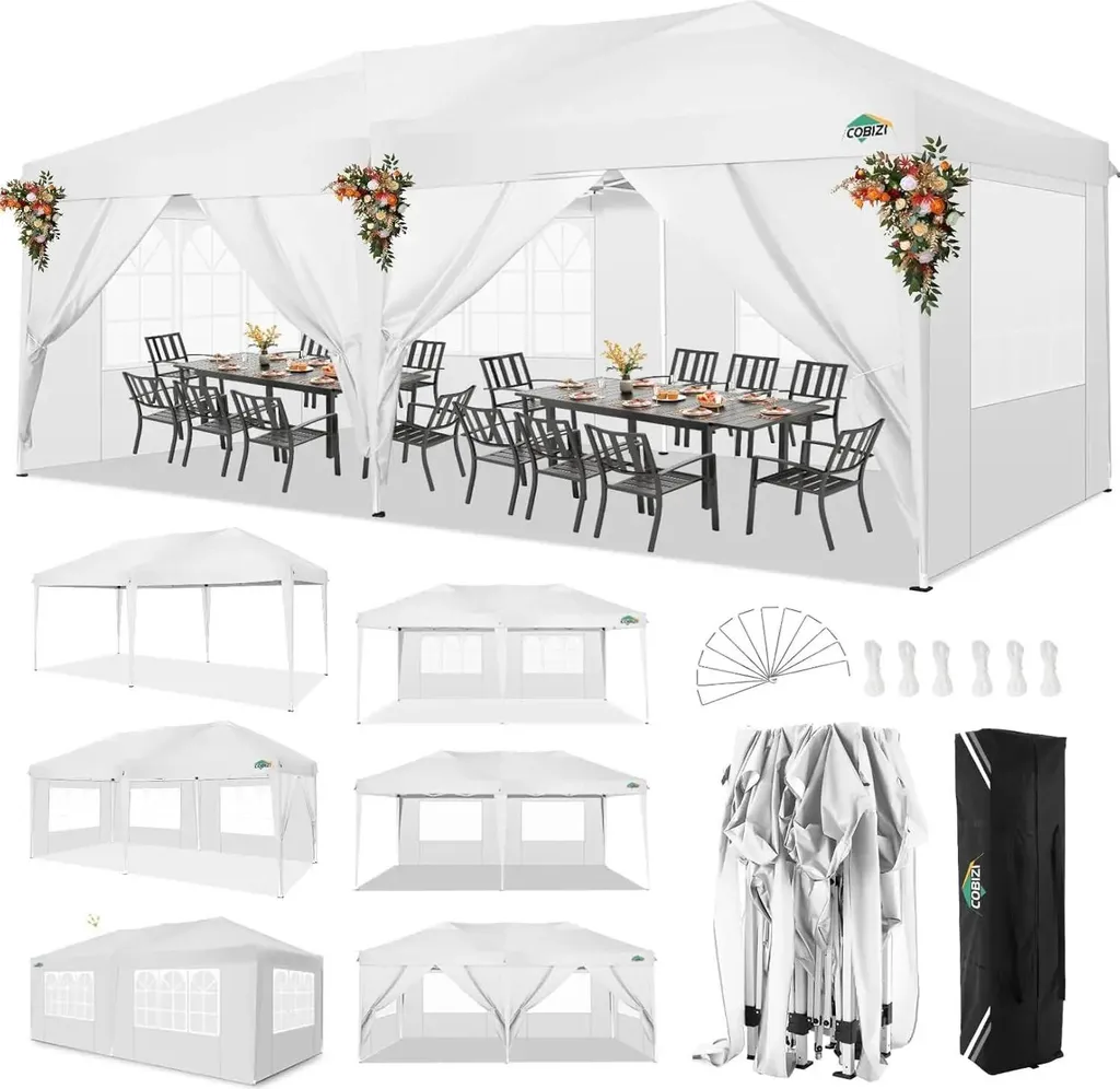 Tente de réception imperméable et réglable 3x6m pour fête en plein air