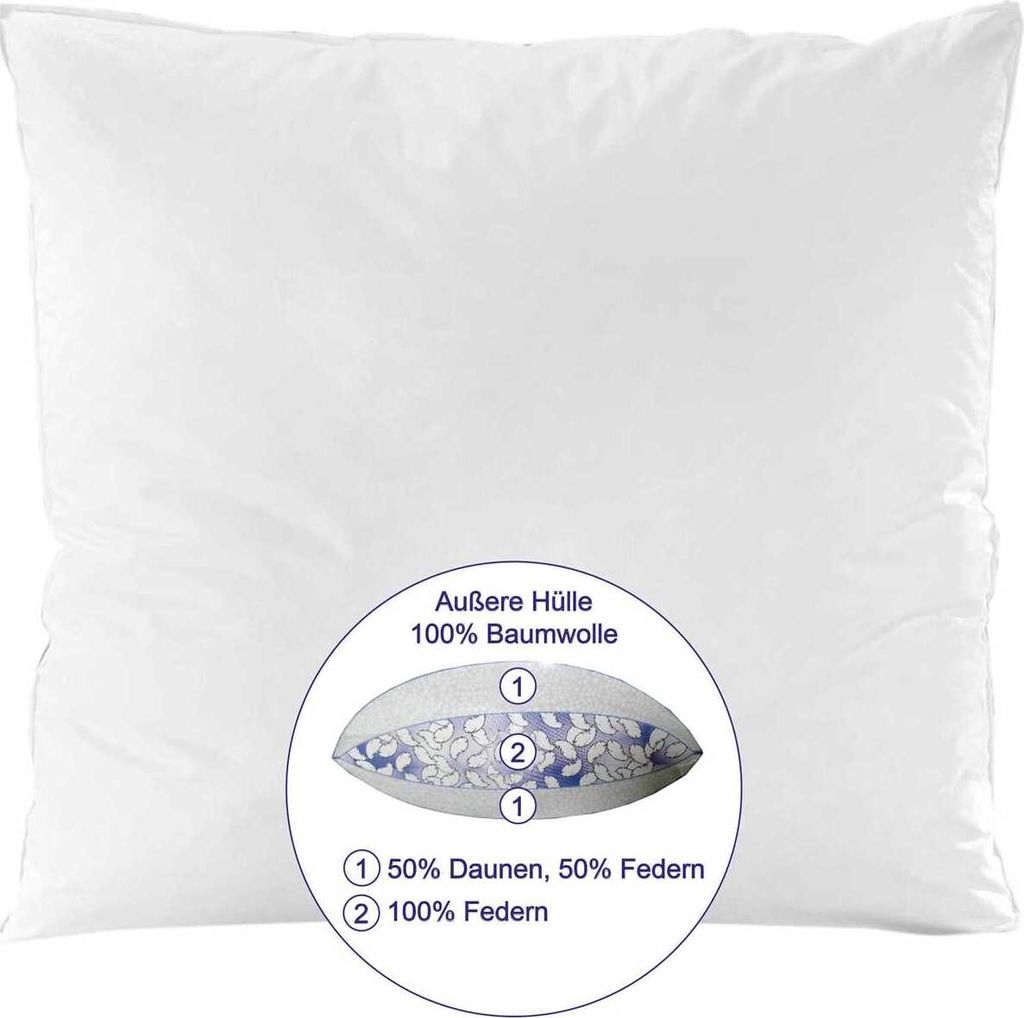 Hochwertiges 3-Kammer Kopfkissen in 80x80cm ( Feder / Daunen Füllung ) mit Bezug aus 100% Baumwolle, mit Daunen und Federn aus den bayrischen Bergen