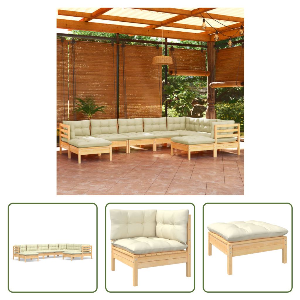The Living Store 9-tlg. Garten-Lounge-Set mit Creme Kissen Produktbild 