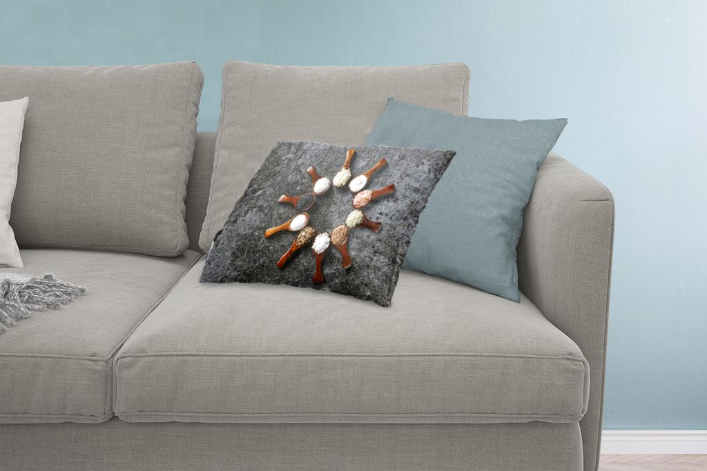 MuchoWow Zierkissen Sofakissen Wohnzimmer Dekokissen 60x40 cm Löffel - Kräuter - Gewürze - Küche - Industrie - Kopfkissen - Polster mit Foto