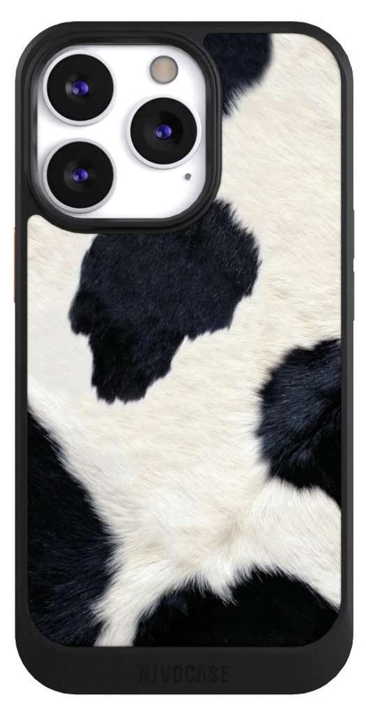 NIVOCASE Hülle für Apple iPhone 13 Pro Handyhülle NIVOcore Case Schwarz Animal-Look Animalprint Kuhfell