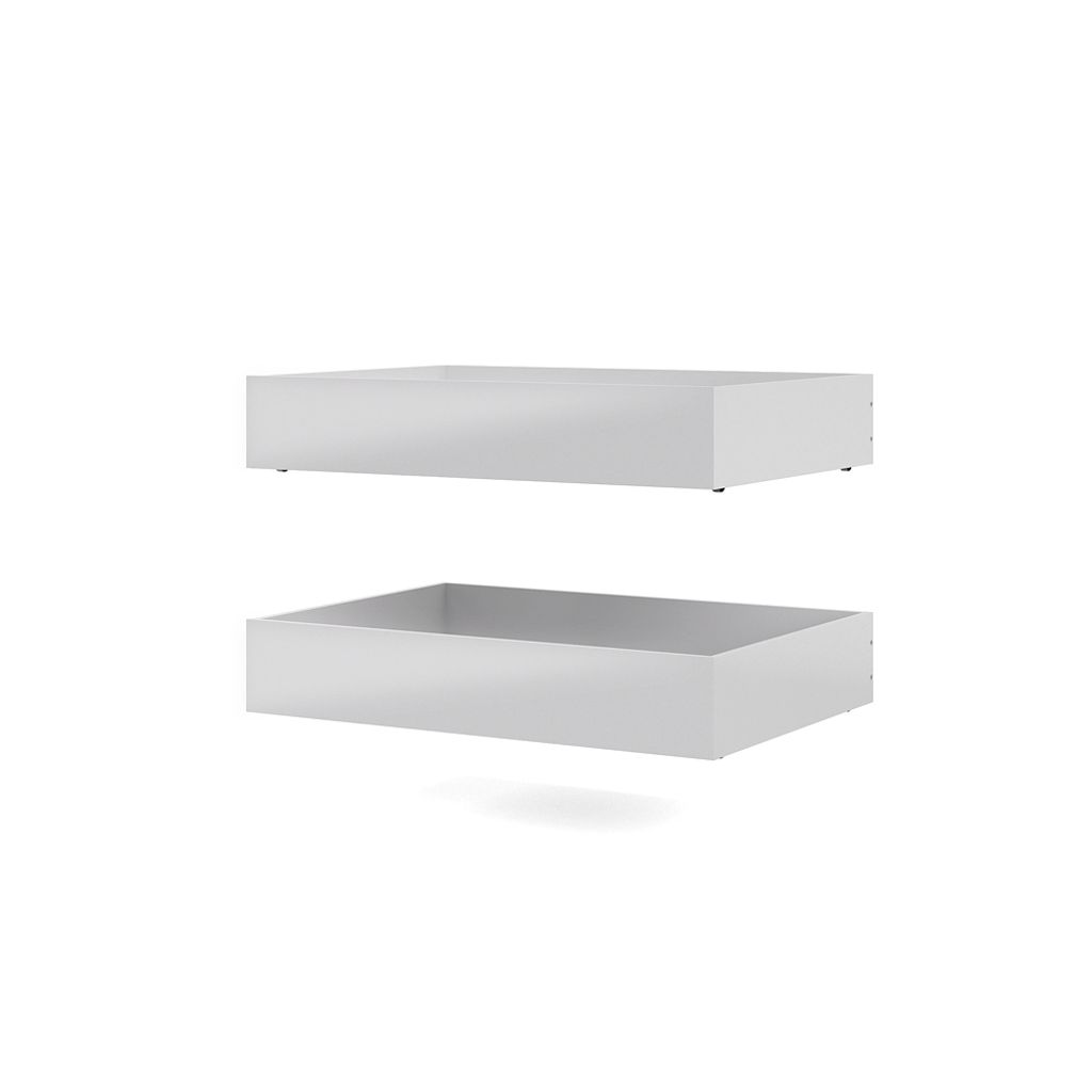 Two white drawers are shown stacked on a white background.