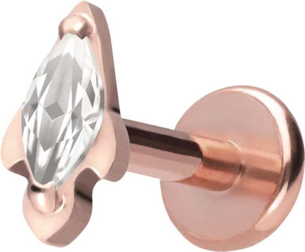 Ohrpiercing, Nasenpiercing Titan Labret mit Push Fit KRISTALLRAKETE RoséGold Stablänge: 7mm | Stabstärke: 1,2mm