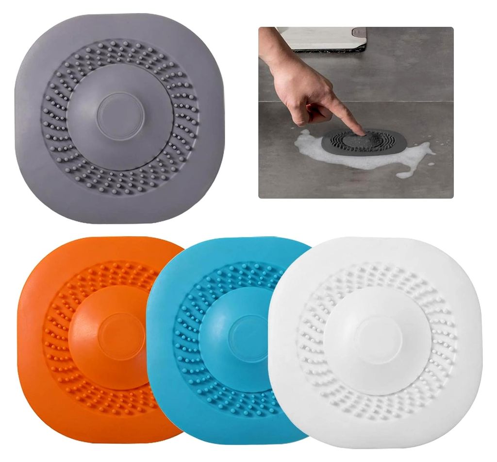 4 Stück Silikon Abflusssieb, 2 in 1 Haarfänger für Dusche mit Schalter, Universelles Duschsieb aus Silikon für Küche, Dusche und Badewanne