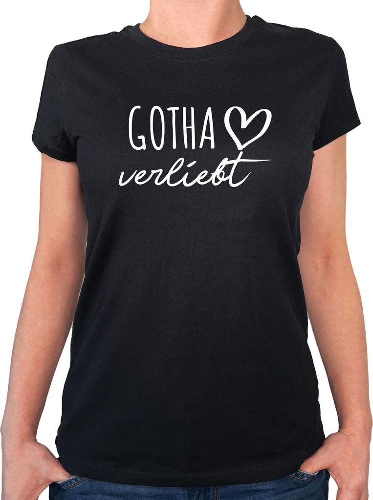Huuraa Damen T-Shirt Gotha verliebt XS Black Bio Baumwolle Fairtrade Damenshirt Geschenkidee