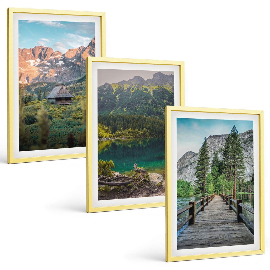 Bilder Set 3-teilig im Goldrahmen Rahmen – Wandbilder 3 Stück – gerahmte Poster für Wohnzimmer, Schlafzimmer und Flur – 40x60 cm – Bergla...