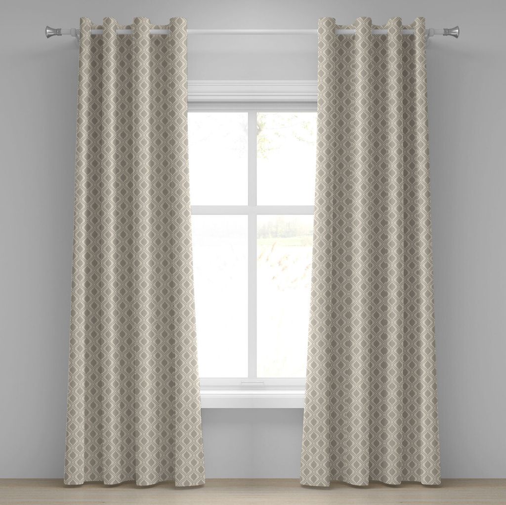 ABAKUHAUS Retro Ösenvorhang, Abstrakt Verzierung Mit Vertikal Gewellt Linien Kurvig Altmodisch Geometrisch Fliese, Dekorative 2-Panel-Fenstervorh...