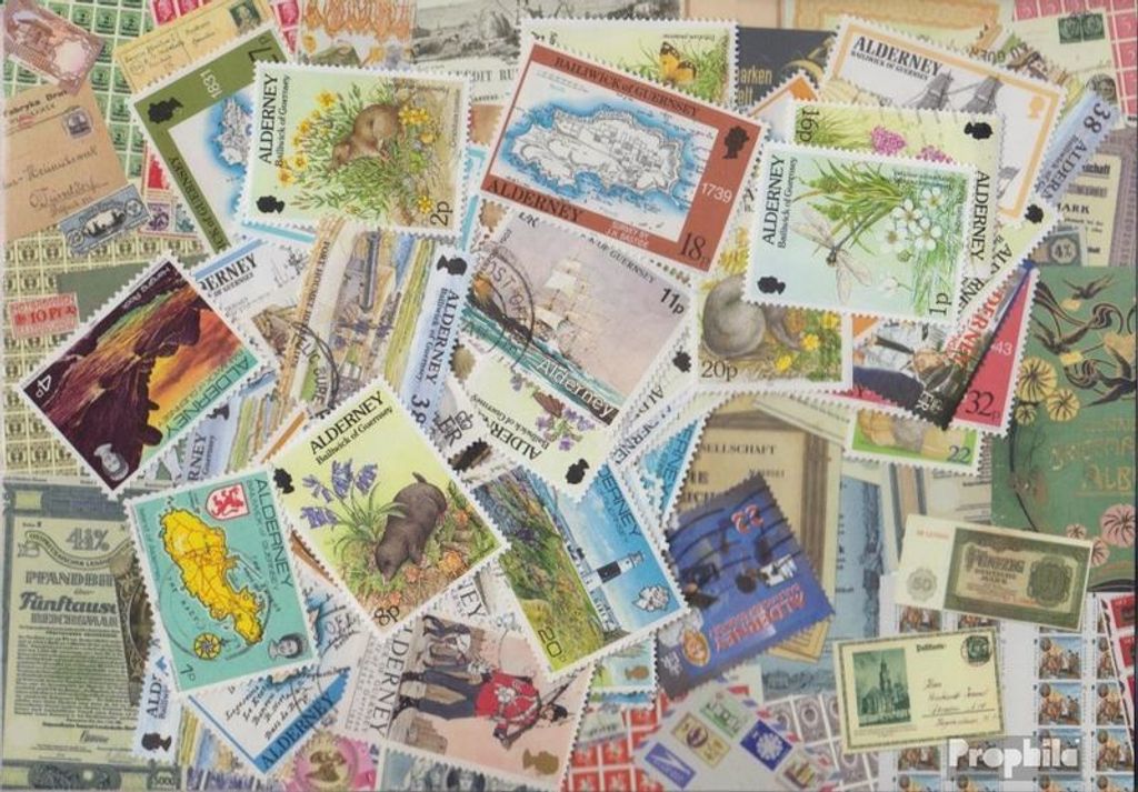 Briefmarken GB - Alderney 400 verschiedene Marken