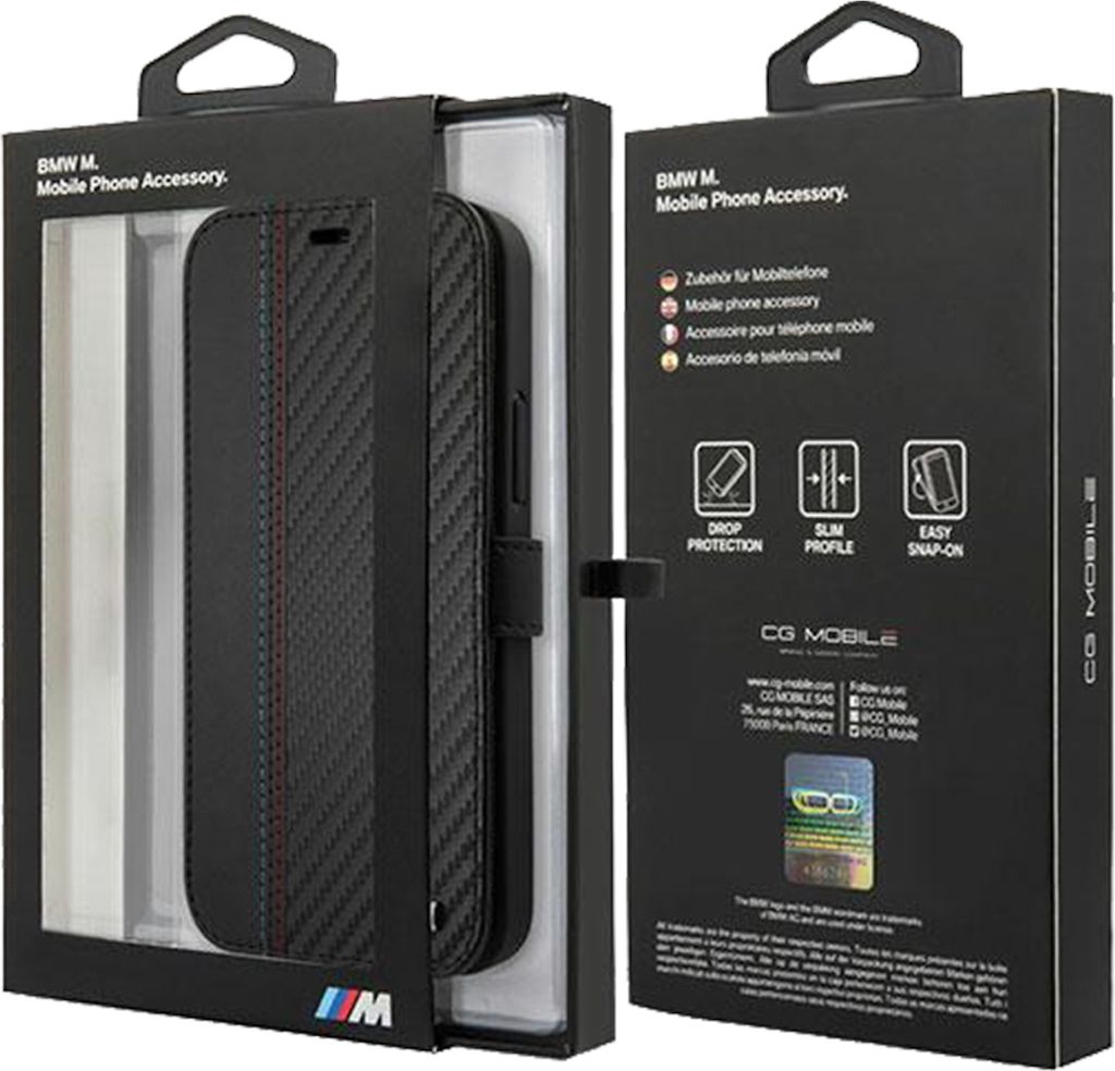 Etui Bmw Bmflbkp12Smcarbk Iphone 12 Mini 5,4"" Czarny/Schwarz Buch M Kollektion PolyurethanCarbon Streifen