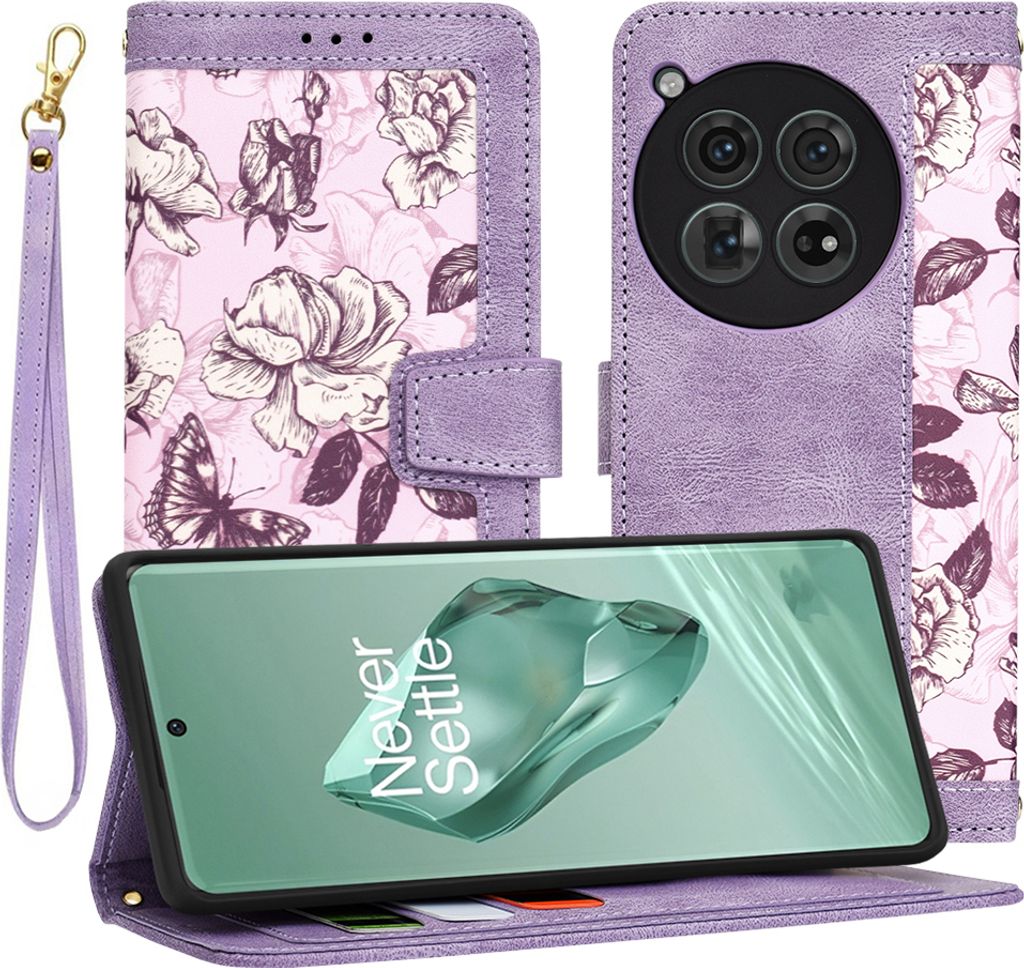 Techsuit FlipCraft Book Wallet Klapphülle mit Kabel für OnePlus 12 - Mysterious Purple
