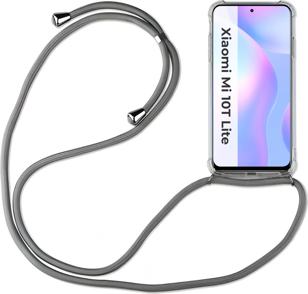 Xiaomi Hülle mit Band Schutzhülle Handykette Silikon Handy Tasche mit Schnur Neu Xiaomi Mi 10T Lite Grau