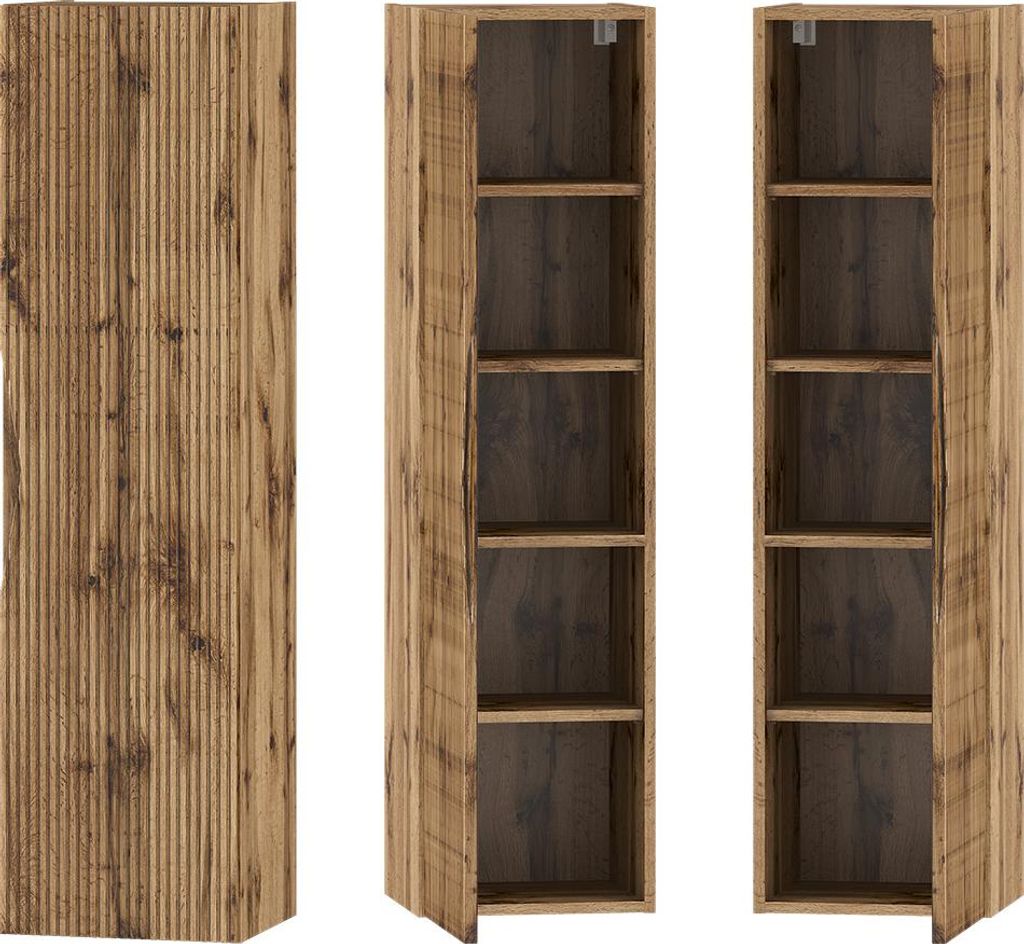 Badezimmer Hochschrank mit 34,5 cm Breite in Eiche mit gerillter Front, 1-türig - CALURI-140