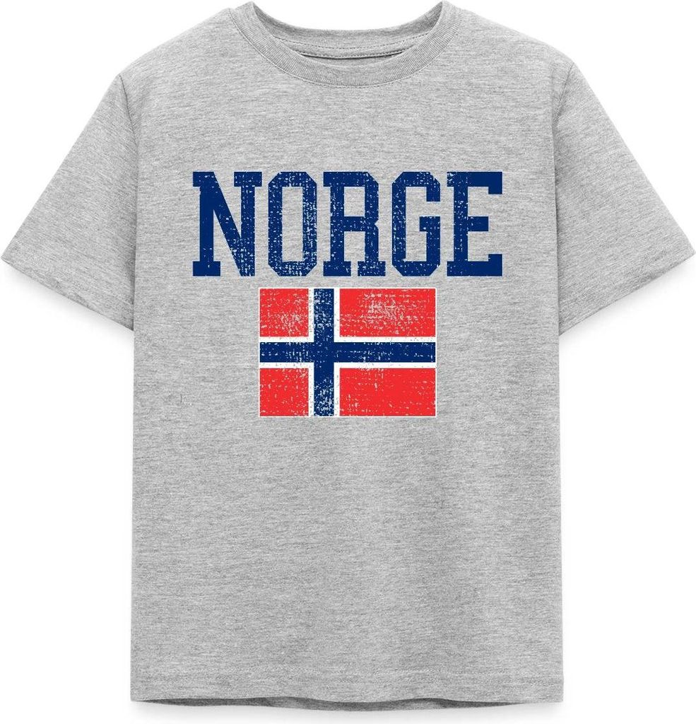 Spreadshirt Norwegen Norge Flagge Fußball Retro Kinder T-Shirt, 98/104 (3-4 Jahre), Grau meliert
