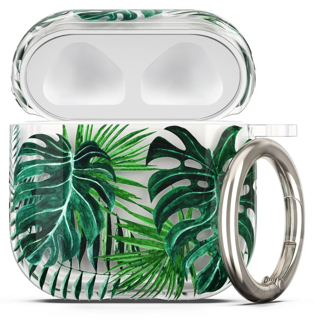 kwmobile Hülle kompatibel mit Apple Airpods 4 Case - Weiche TPU Schutzhülle - Cover in Grün Transparent Tropische Pflanzen