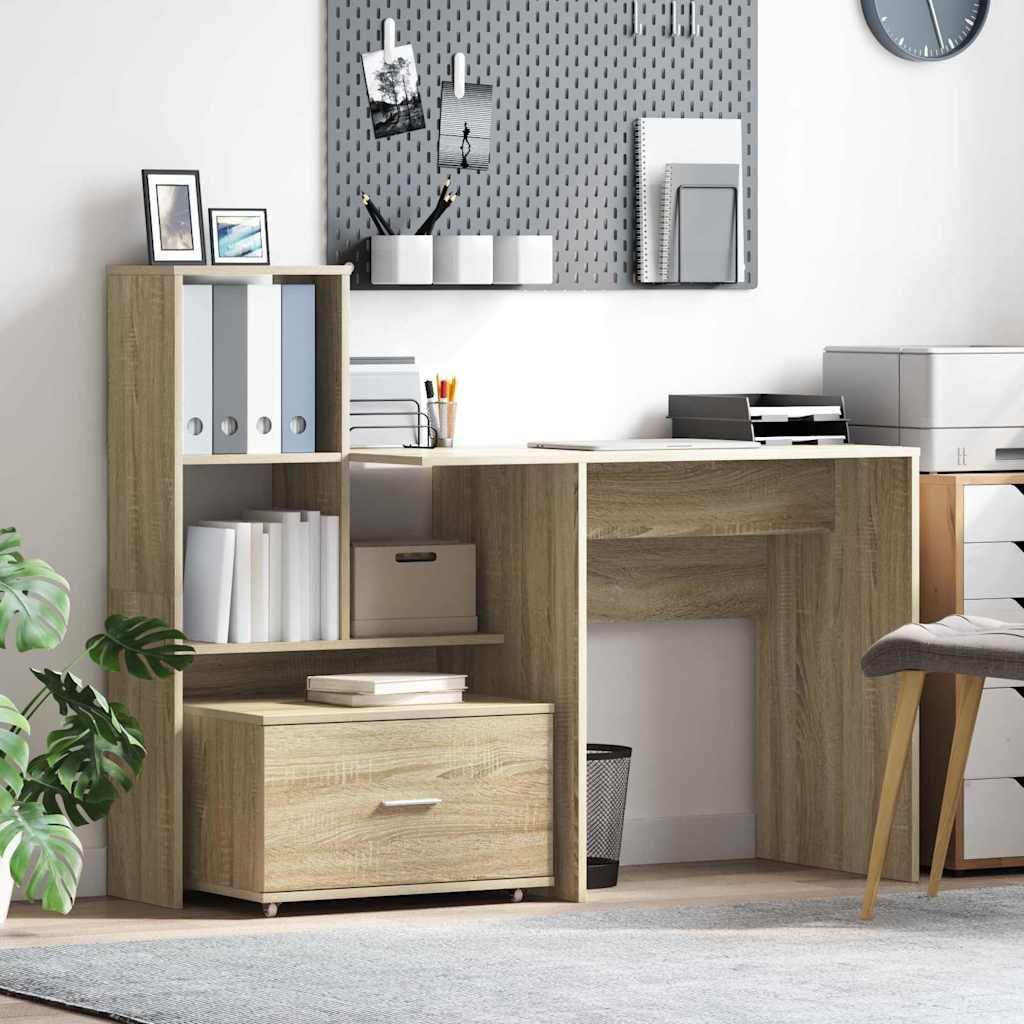 "2026 Aktion"Schreibtisch - elegantes Design - Computertisch/Bürotisch - Sonoma-Eiche 131,5x50x106,5cm Holzwerkstoff DE384663 - Schreibtische