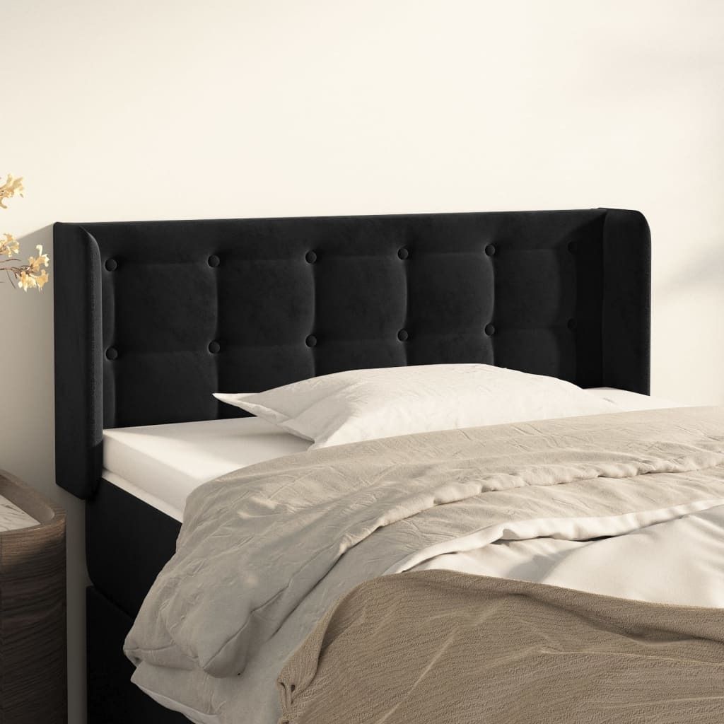 "Rabatt" Bettkopfteil modern - Kopfteil für Bett - mit Ohren Schwarz 103x16x78/88 cm Samt - Kopfteile CC4399