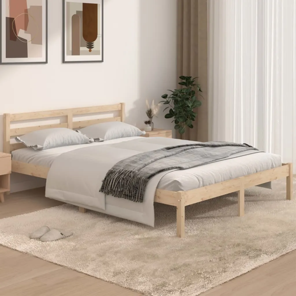 Cadre de lit robuste en pin massif 140x190 cm avec sommier Cloris
