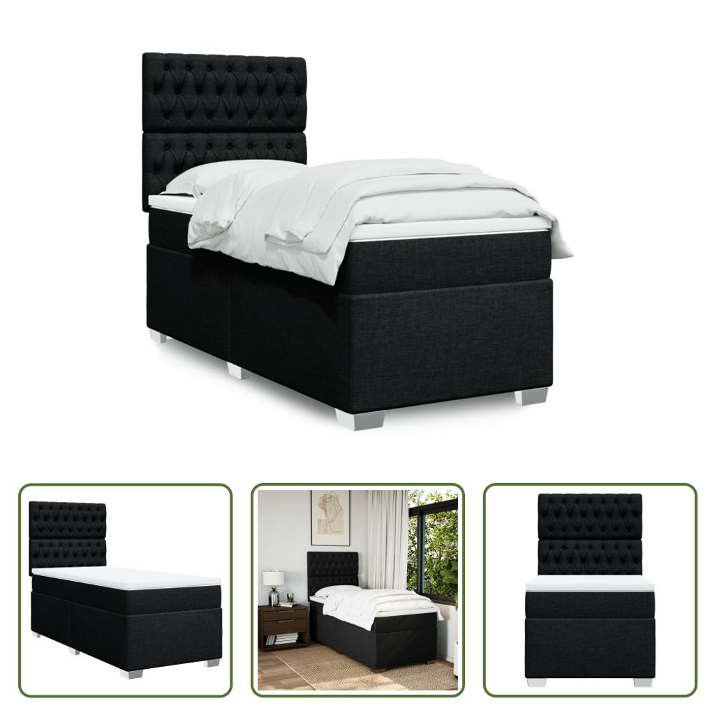 The Living Store Boxspringbett mit Matratze Schwarz 90x200 cm Stoff