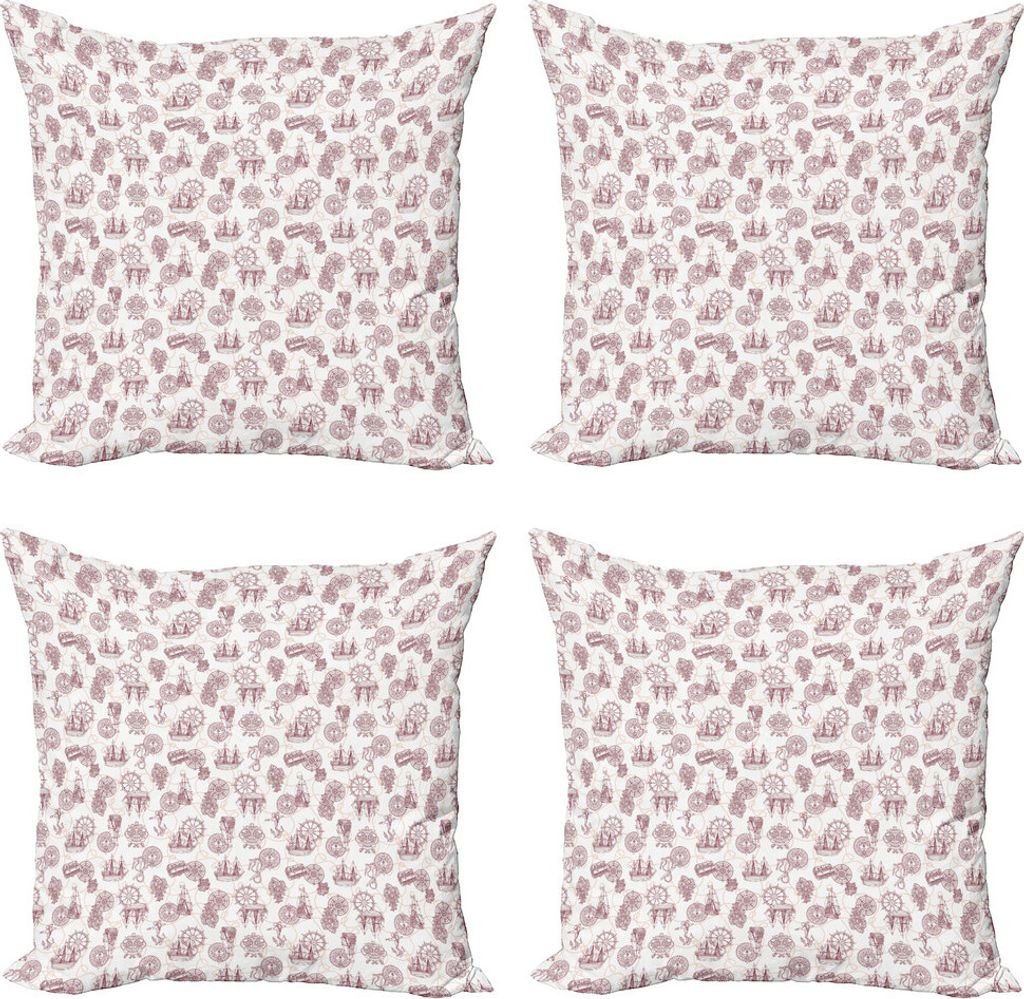 ABAKUHAUS Nautisch Kissenbezug Set (4 Stück), Schiffskompass Rope Rad, Moderner Doppelseitiger Digitaldruck, 50 cm x 50 cm, Himbeere Blasse Pfirsich