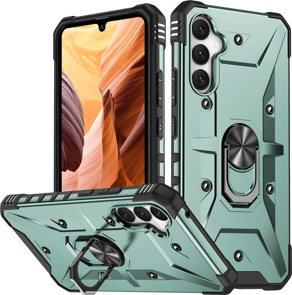 Galaxy A34 Hülle, Ring Halter Ständer Dual Layer Stoßfest Schutzhülle für Samsung Galaxy A34 Grün