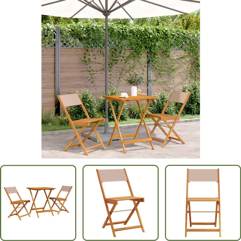 The Living Store 3-tlg. Bistro-Set Taupe Stoff und Massivholz