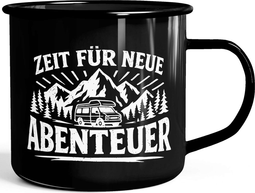 Emaille-Tasse Spruch Zeit für neue Abenteuer Outdoor Wandern Camping Gadget Becher Geschenk Naturliebhaber Moonworks