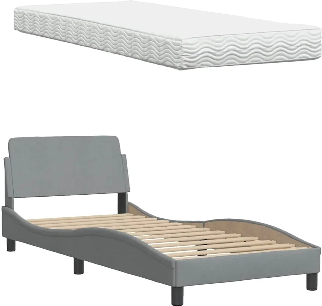 Lit Hanko gris clair 80x200 en tissu avec matelas haute résilience