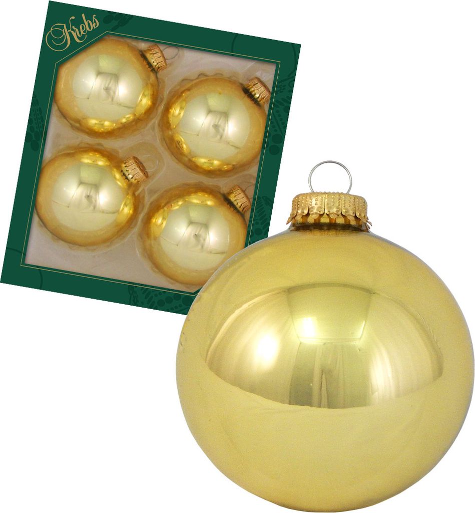 Krebs Glas Lauscha Uni Kugeln Gold - Einfarbige Kugeln zum Anhängen - 4 Stück - 8cm - 78132