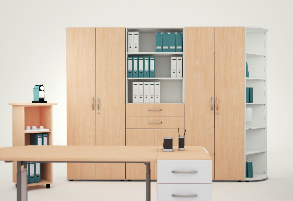Geramöbel Flügeltürenschrank mit Standfüßen, Griff links oder rechts, inkl. Türdämpfer, nicht abschließbar, 400x420x1808, Buche/Buche, S-34...