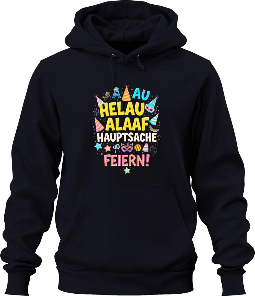 Helau Alaaf Hauptsache Feiern Karneval Fasching Konfetti Maske Uni Hoodie Kapuzenpullover, Navy, M