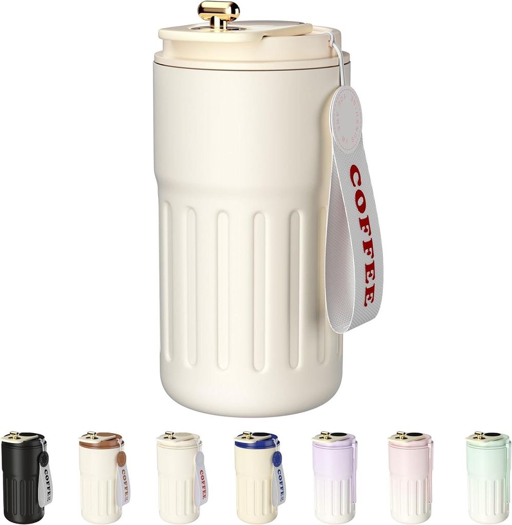 Thermosflasche 410ml aus 316 Edelstahl - Isolierte Reisemok mit Deckel für Kaffee