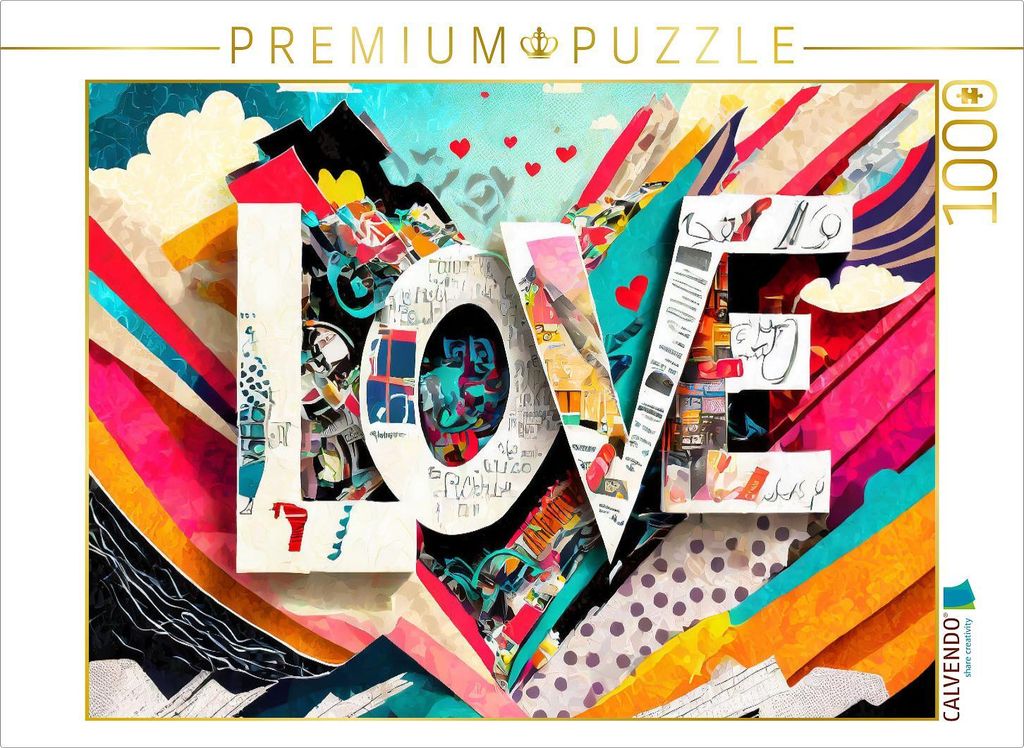 CALVENDO Puzzle Buntes gerissenes Papier Design mit Text Love | 1000 Teile Lege-Größe 64x48cm Foto-Puzzle für glückliche Stunden