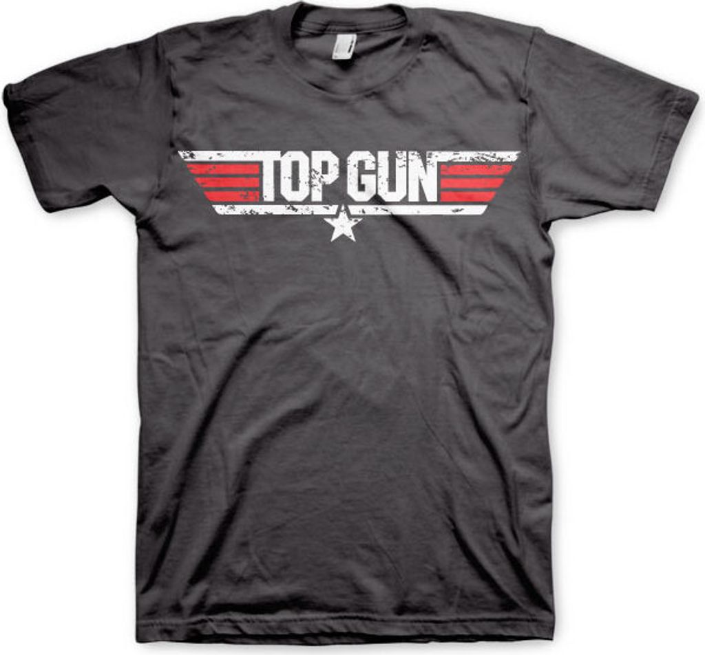 Top Gun Distressed Logo T-Shirt - Small - Dark-Grey