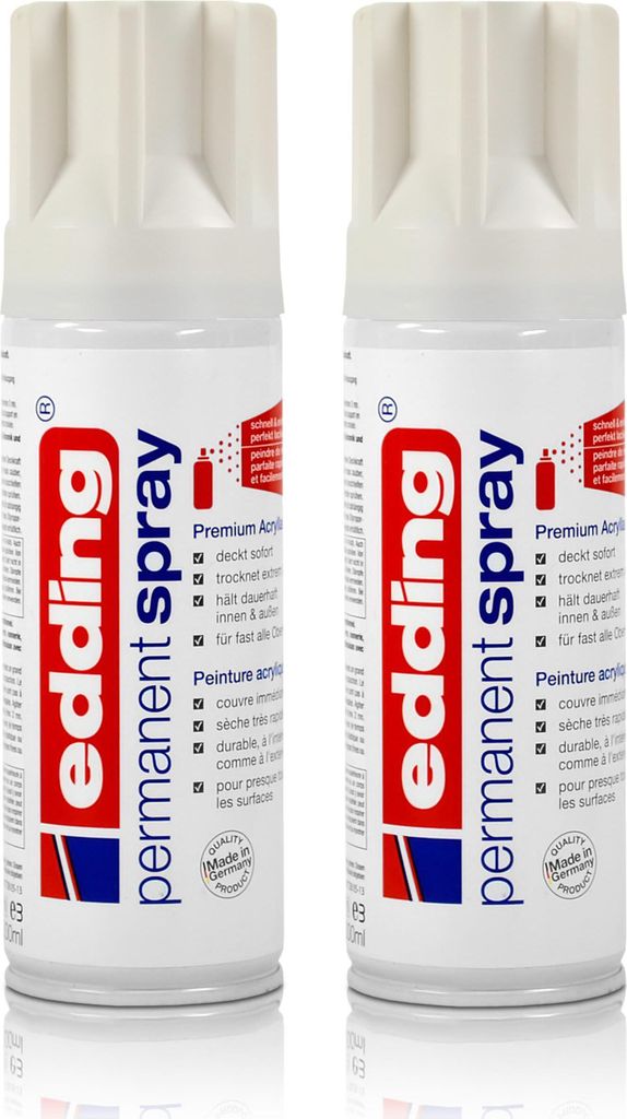 2x edding Permanent Spray verkehrsweiß 200 ml Premium Acryllack, RAL 9016