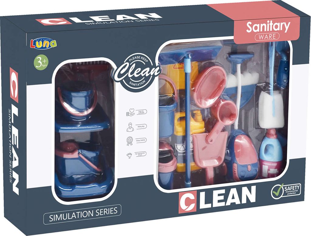 Luna Puppen Putzset 24-tlg. m. Putzwagen Eimer Besen Wischmopp Puppenhaus Zubehör