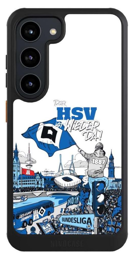 NIVOCASE Hülle für Samsung Galaxy S23 Handyhülle NIVOcore Case Schwarz Aufstieg Hamburger SV Offizielles Lizenzprodukt