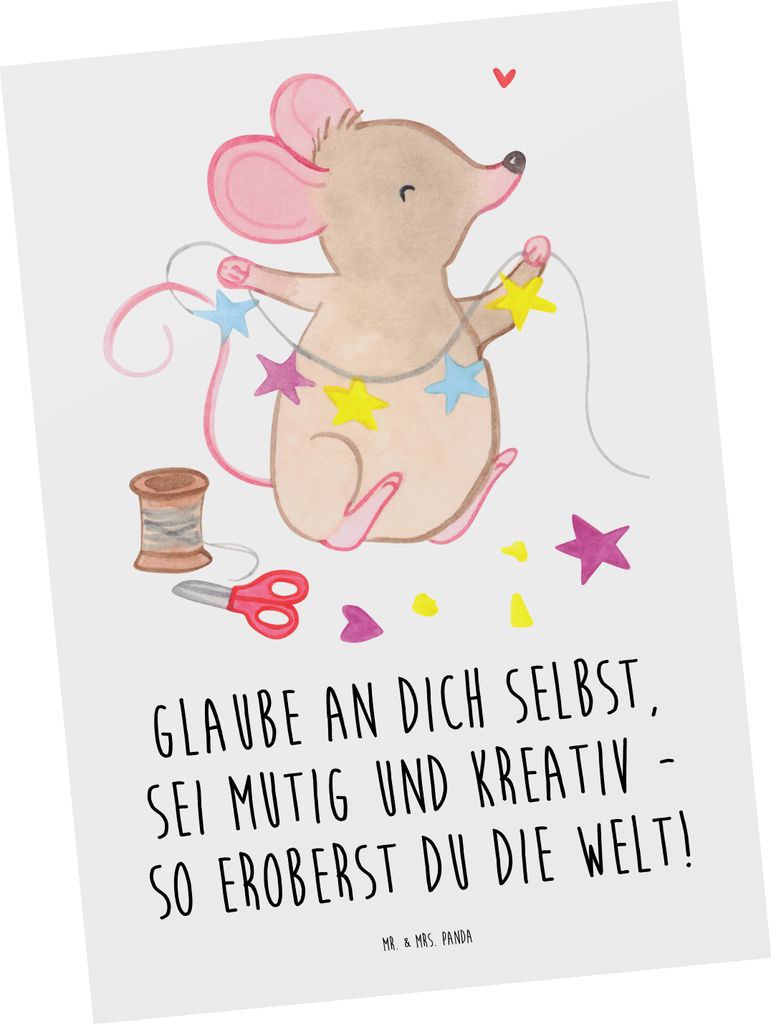 Mr. & Mrs. Panda Postkarte Die Freude an der Kreativität entdecken - Weiß - Geschenk, Postkarten, innere Stärke, liebevolle Details, kreative Pa...