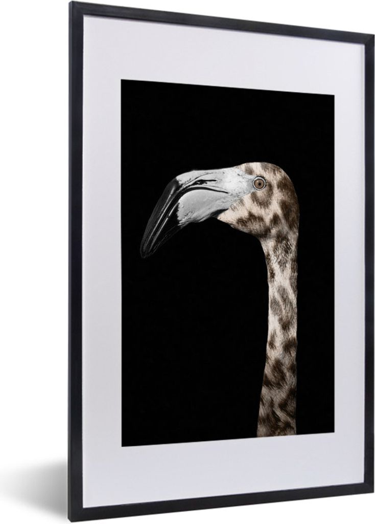 MuchoWow MuchoWow Gerahmtes Poster Flamingo - Panther - Porträt 40x60 cm - Poster mit zchwarzem Bilderrahmen - Poster in Rahmen